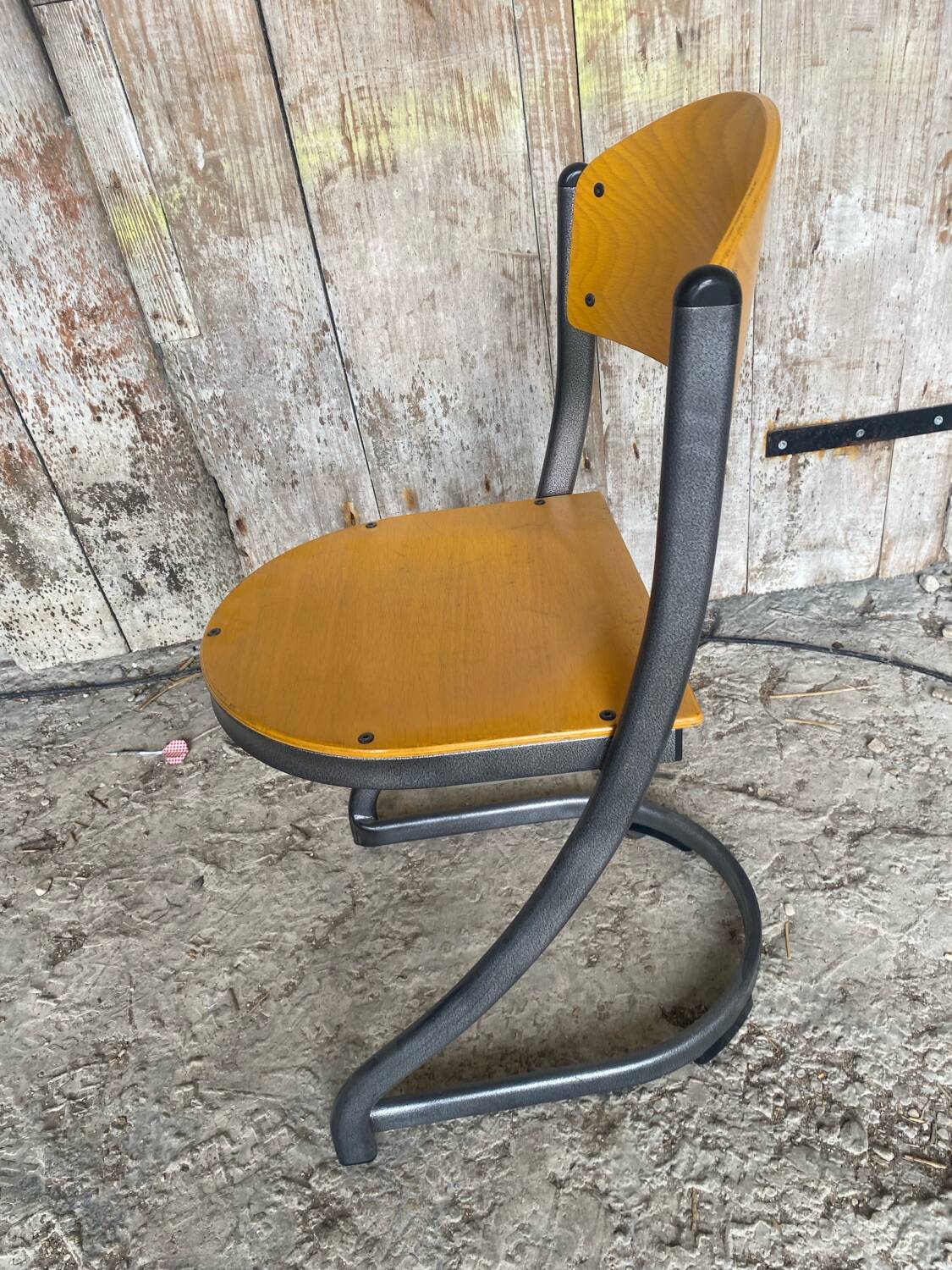 Antique Chair SOUVIGNET Model ELODIE Grey Metal & Wood Made In France