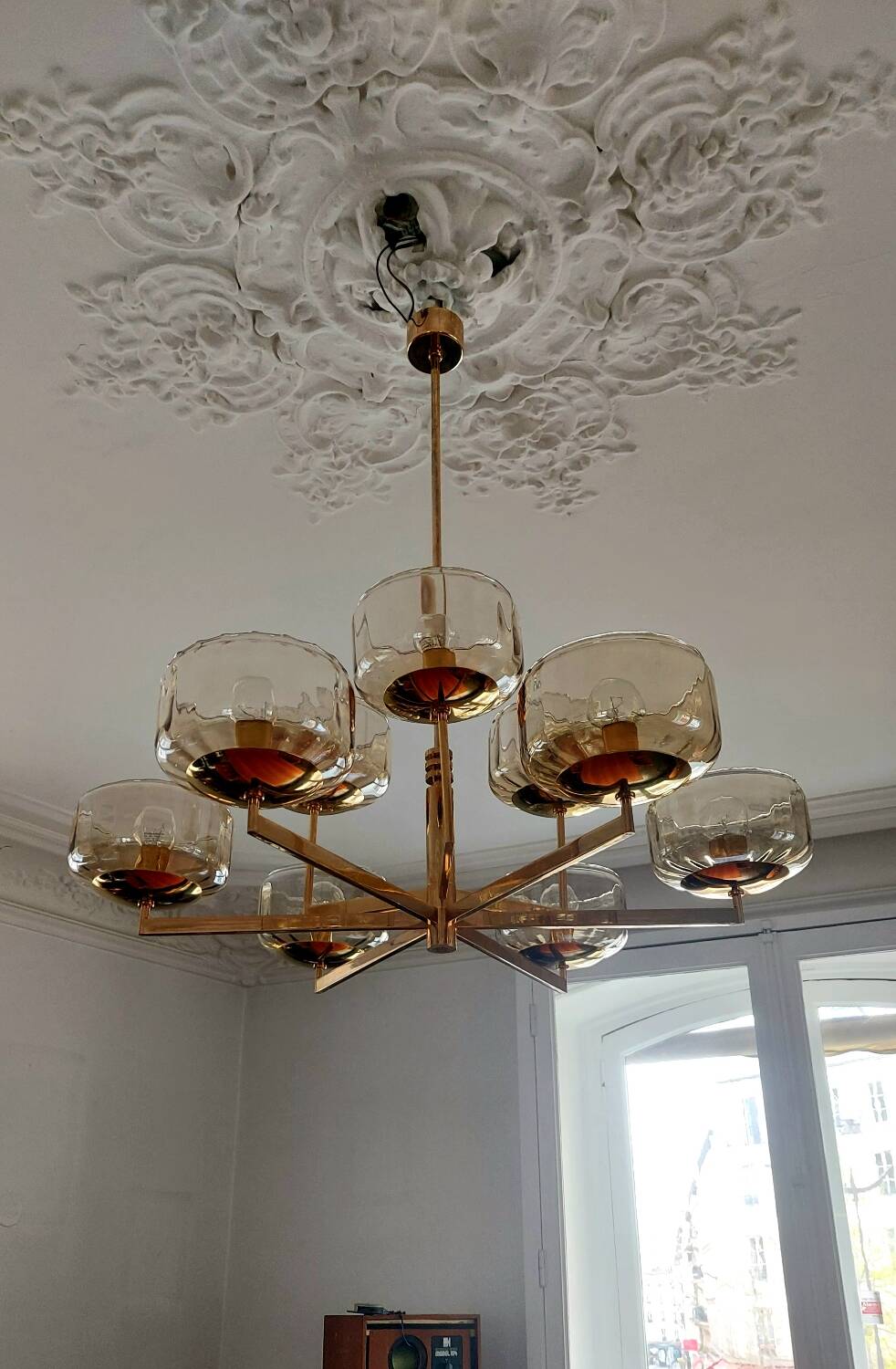 Extremely rare - 9-light chandelier, 1970s - Vintage