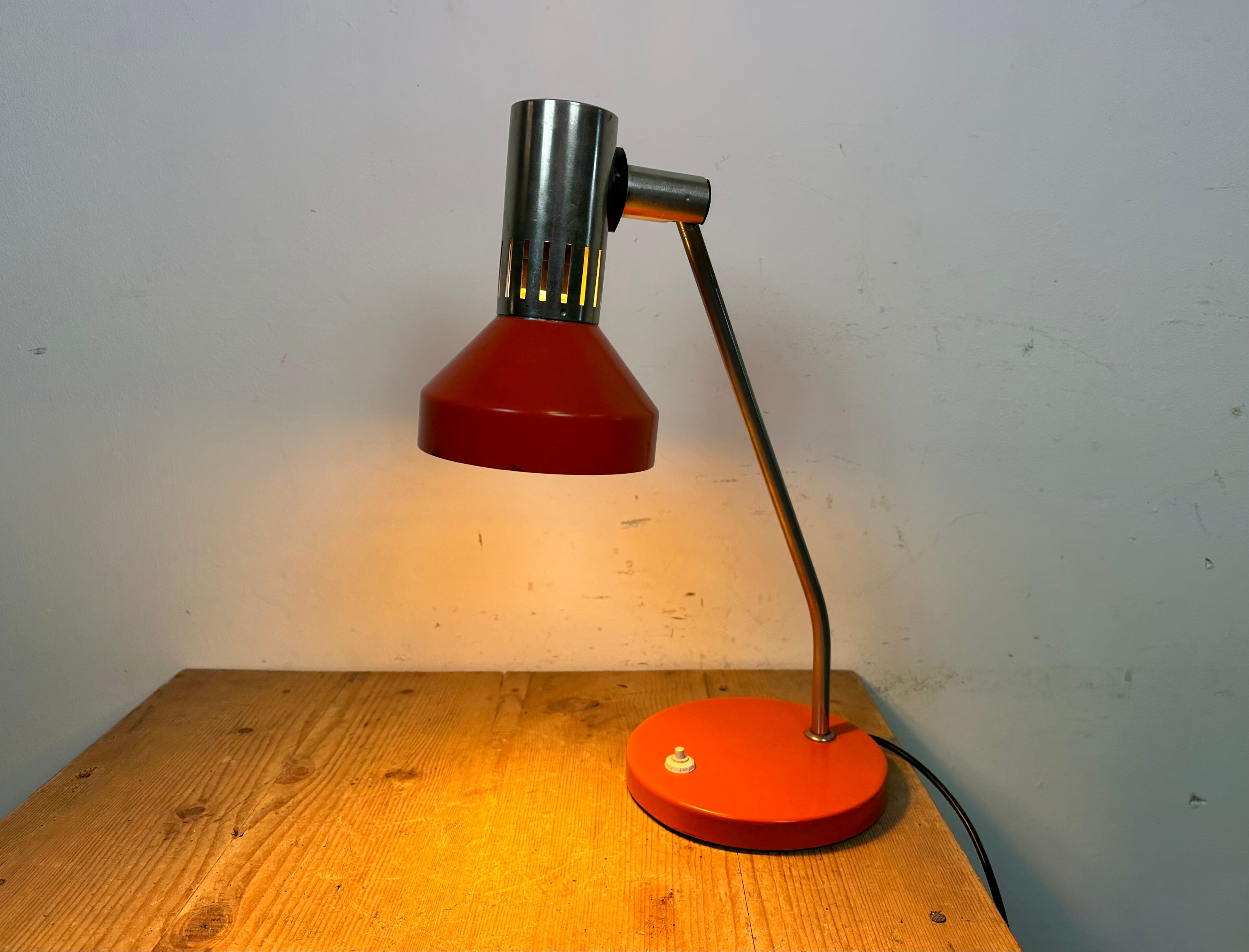 Vintage orange east german table lamp from aka leuchten, 1970s
