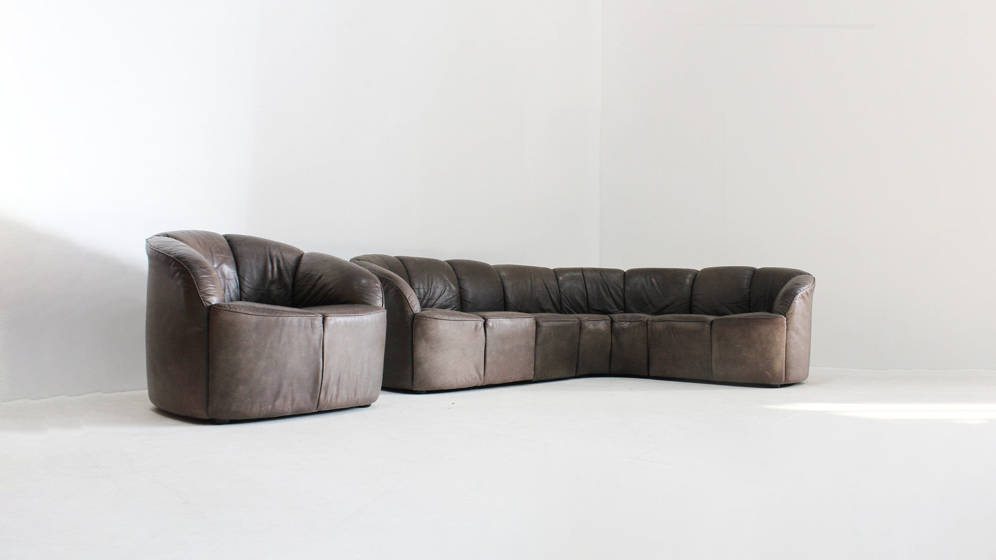 Vintage modular leather sofa and armchair Walter Knoll Piccolino 1960s