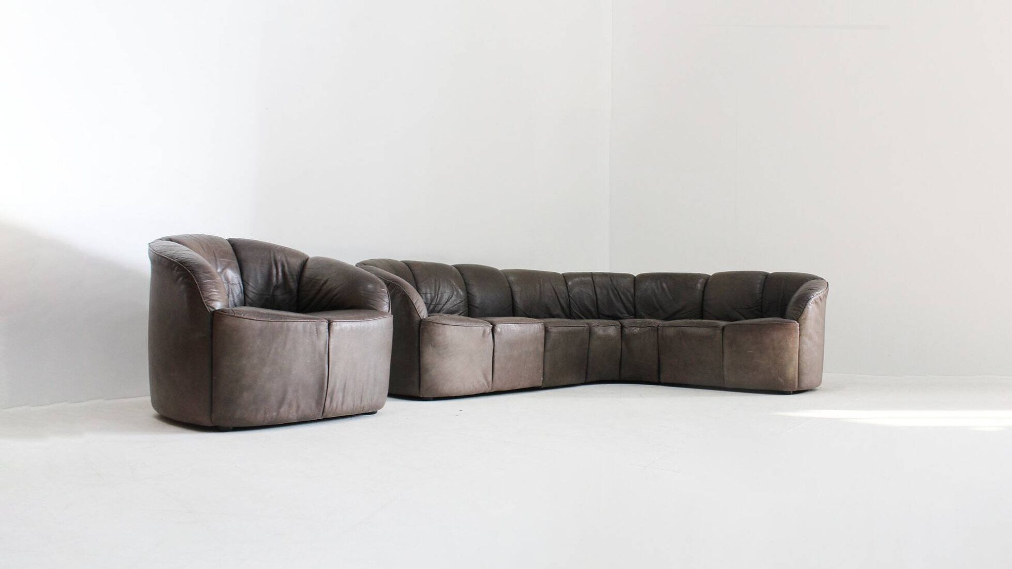 Vintage modular leather sofa and armchair Walter Knoll Piccolino 1960s