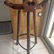 Brutalist bar stool wood and leather