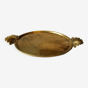 Solid large brass serving tray, vintage from the 1960s