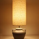 Table lamp, vase base with geometric handles and printed lampshade