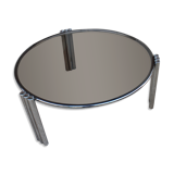 Round coffee table chrome and smoked glass 1970