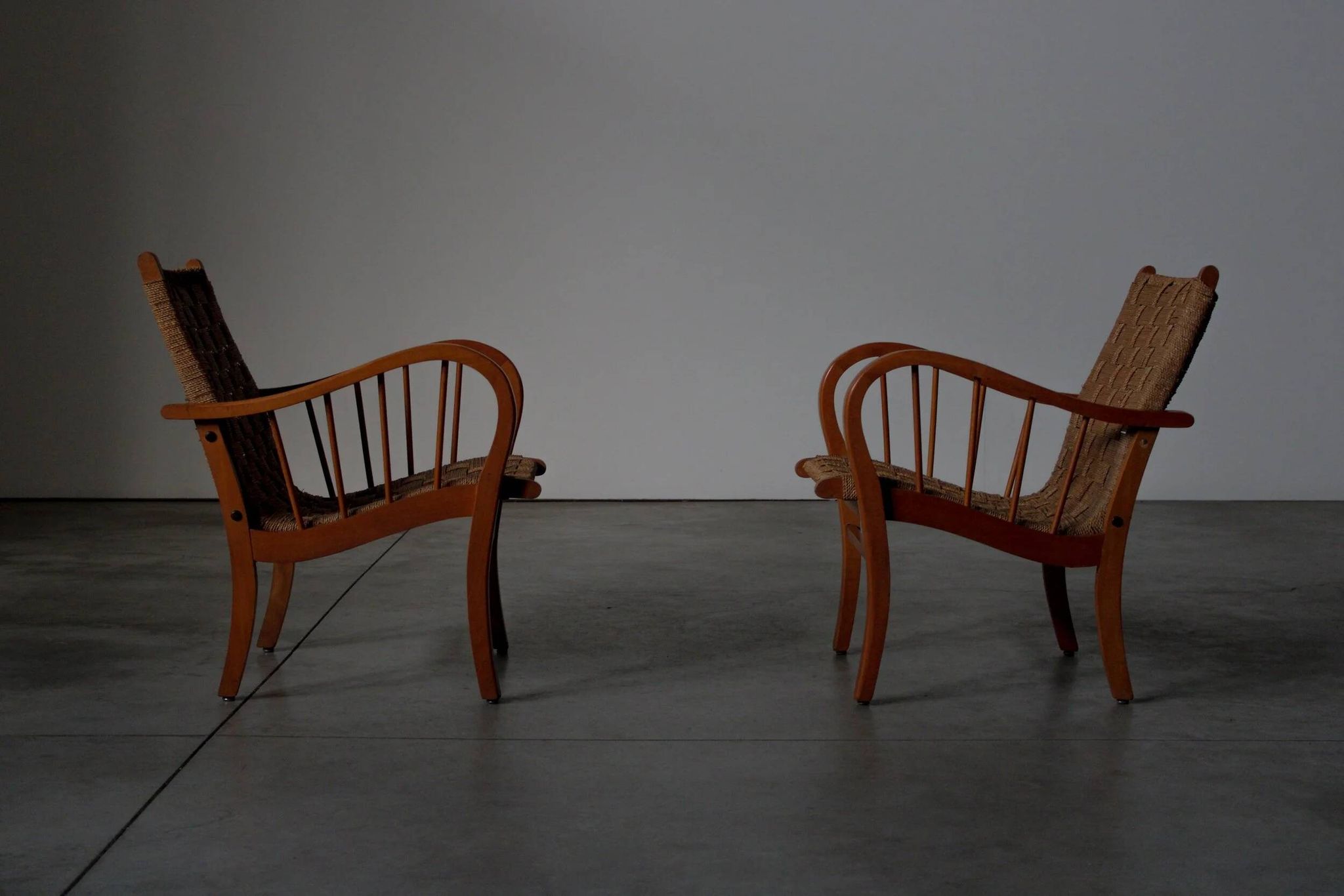 Pair of oak and rope arm chairs - Germany 1950s