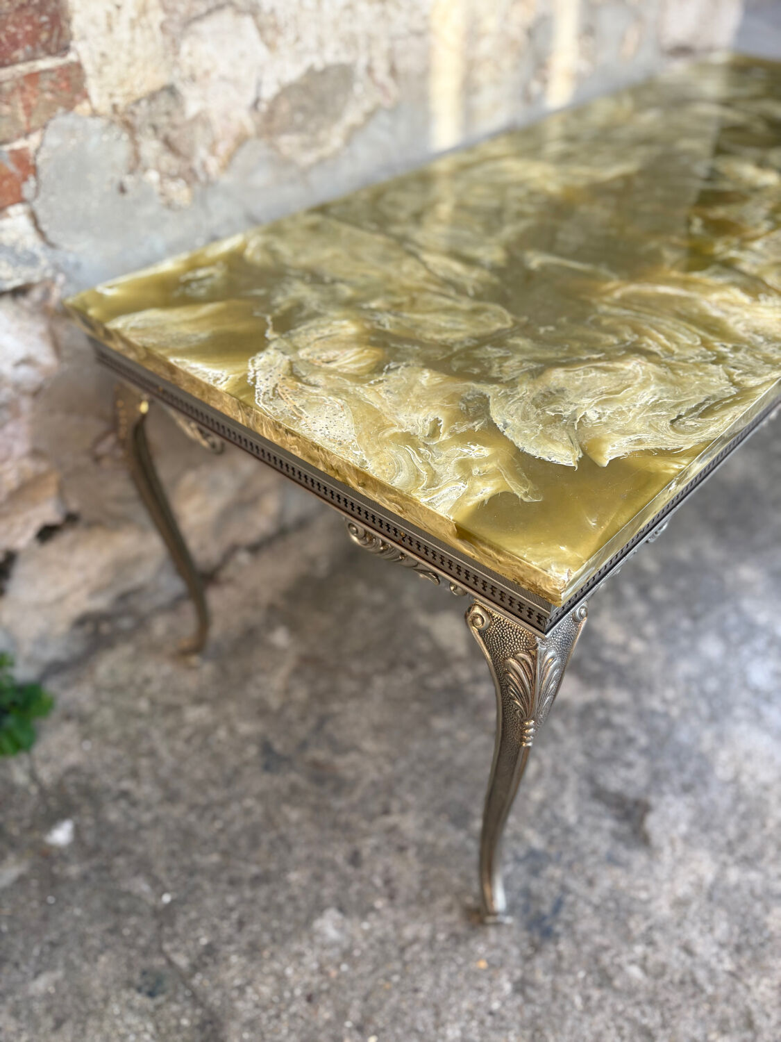 Louis XV style coffee table in onyx and metal