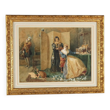 Old painting signed Pietro Michis, interior scene, 19th century.