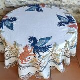 Round embroidered linen tablecloth