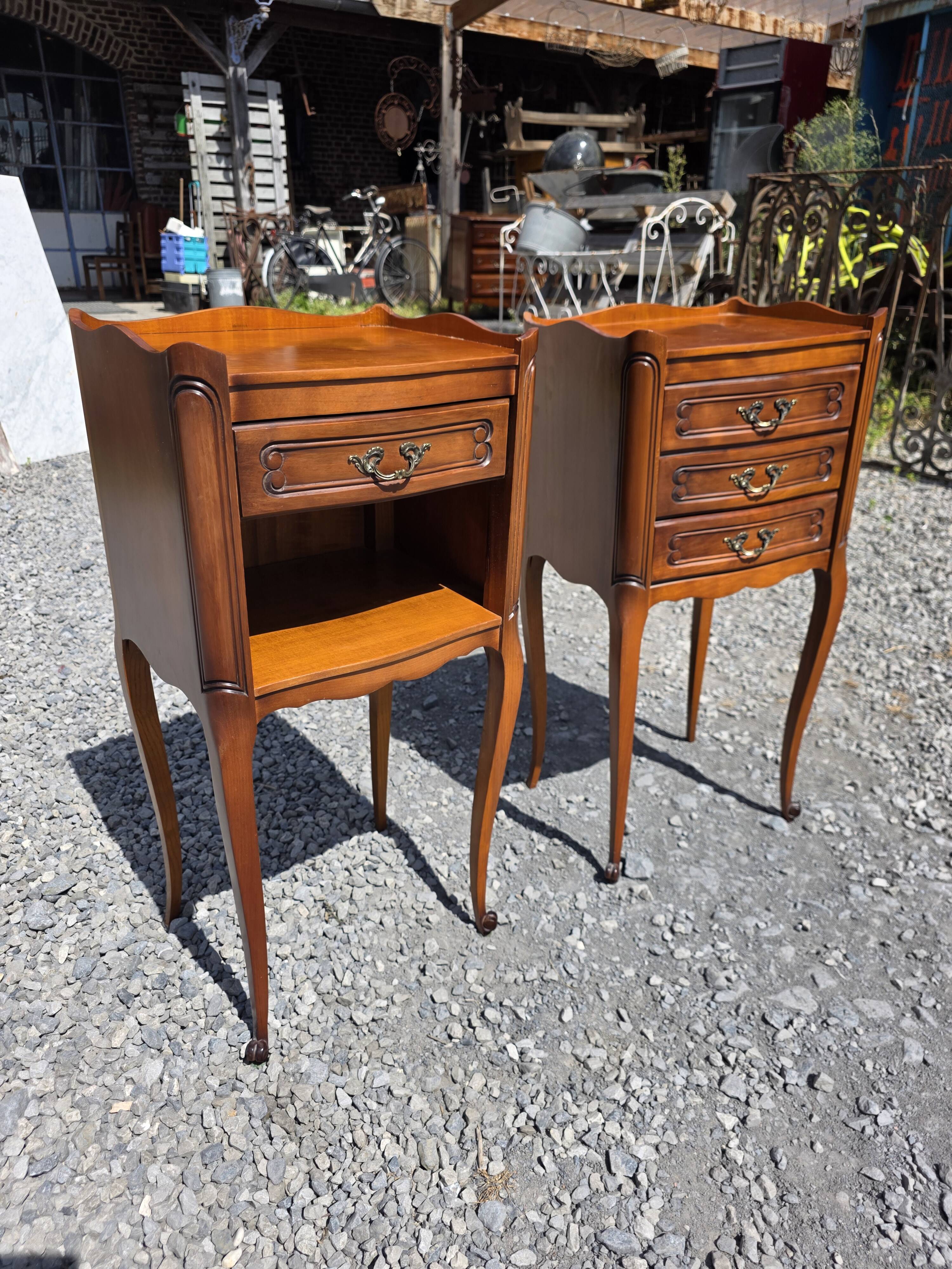 Pair of Louis XV style bedside tables in cherry wood.