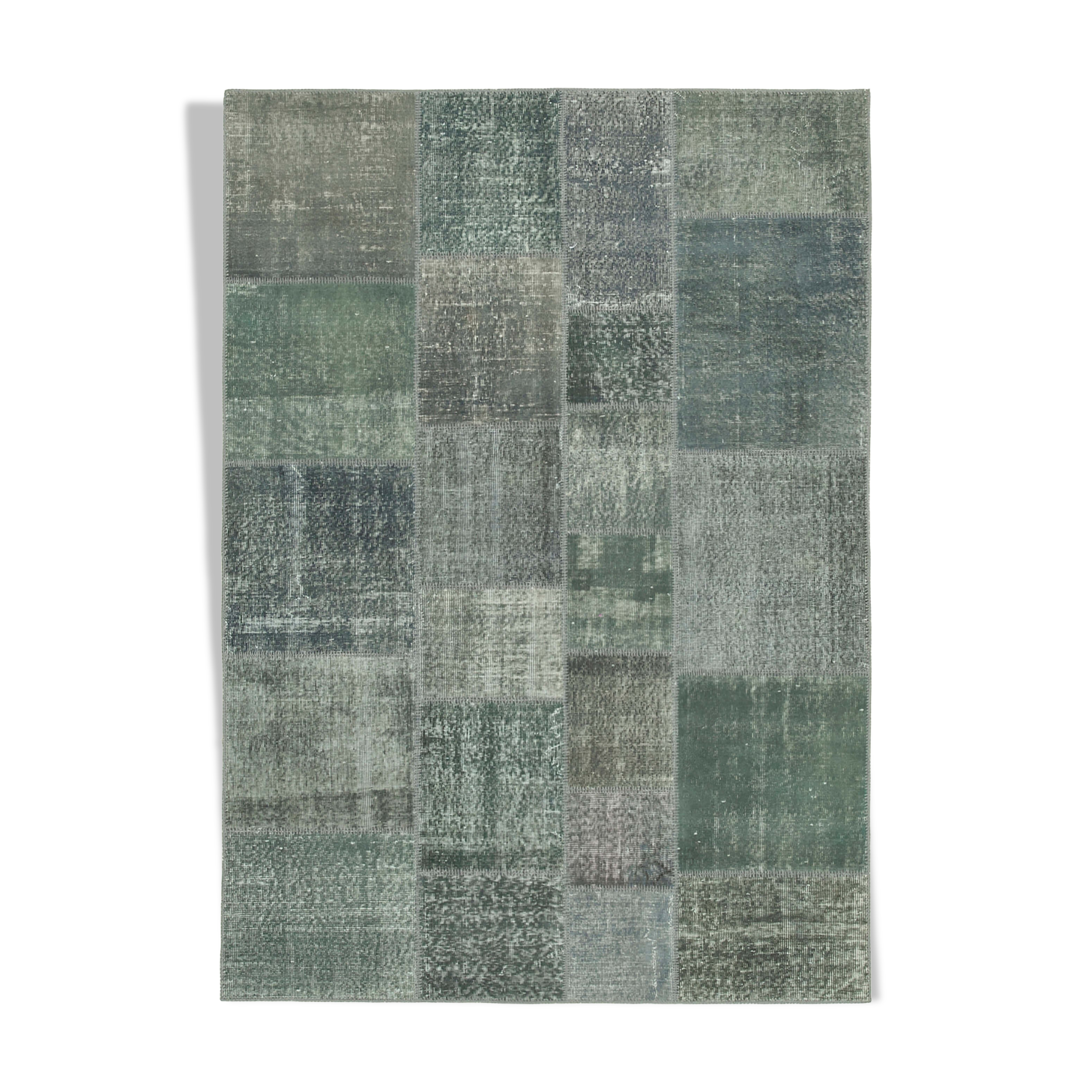 Handwoven oriental overdyed 170 cm x 240 cm grey patchwork carpet