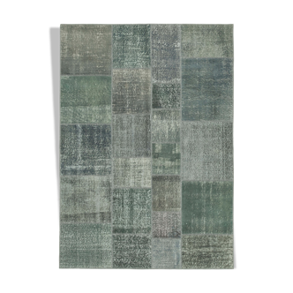 Handwoven oriental overdyed 170 cm x 240 cm grey patchwork carpet