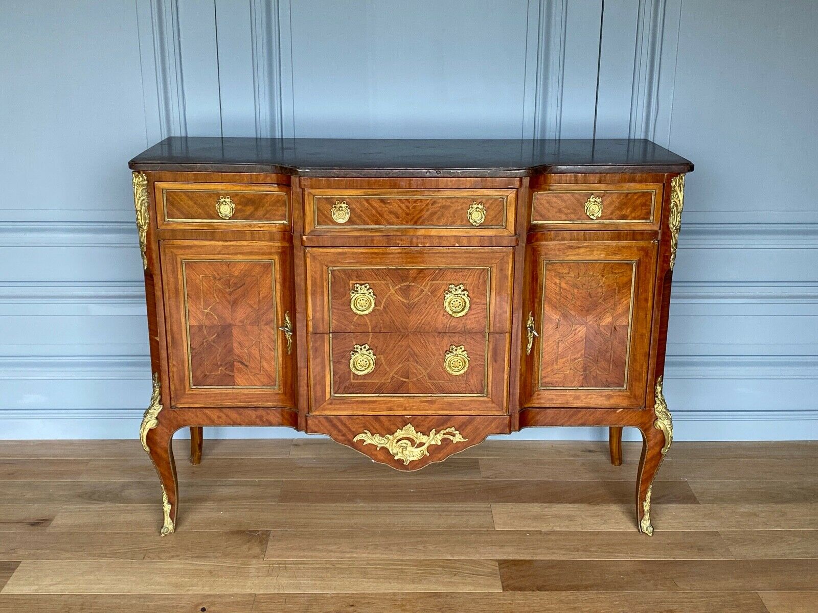 COMMODE TRANSITION LOUIS XV XVI LATE XIX TH ORNAMENTATION BRONZE MARBLE