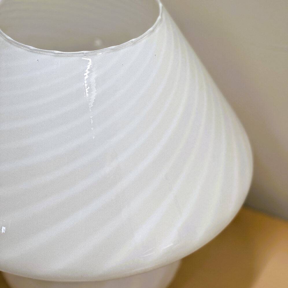 Vintage white swirl glass mushroom lamp – Italian style opaline table lamp. 1970