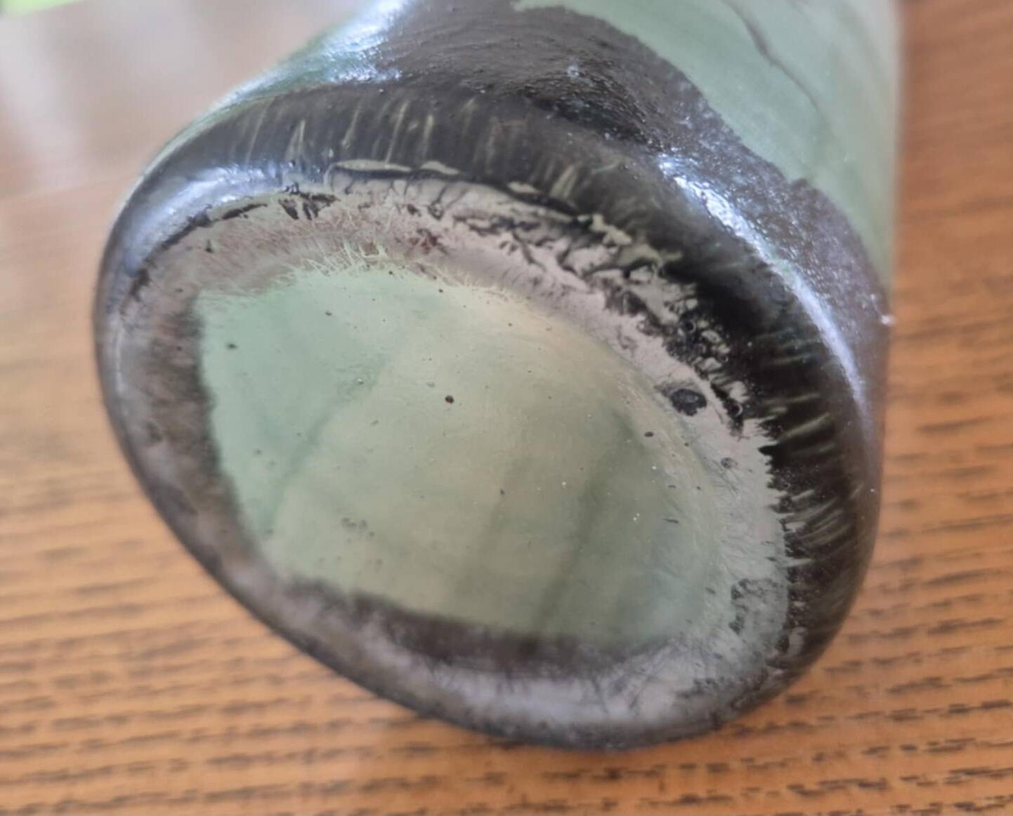 Frosted glass vase, painted Art Deco, signed.