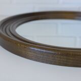 Grand miroir mural vintage en bois de chêne tourné, miroir de courtoisie rond rustique