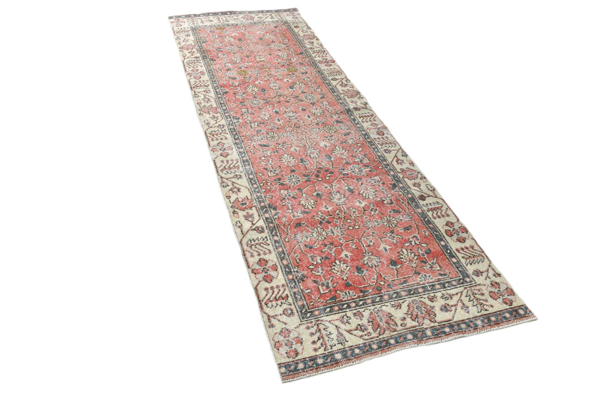 3x9 Vintage All-Over Floral Red Turkish Runner Rug, 92x286Cm