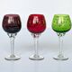 Set of 3 colored wine glasses - Ruby, red, green, gold and twisted foot