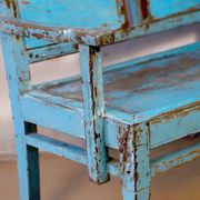 Old 2-seater Burmese teak bench with original blue patina