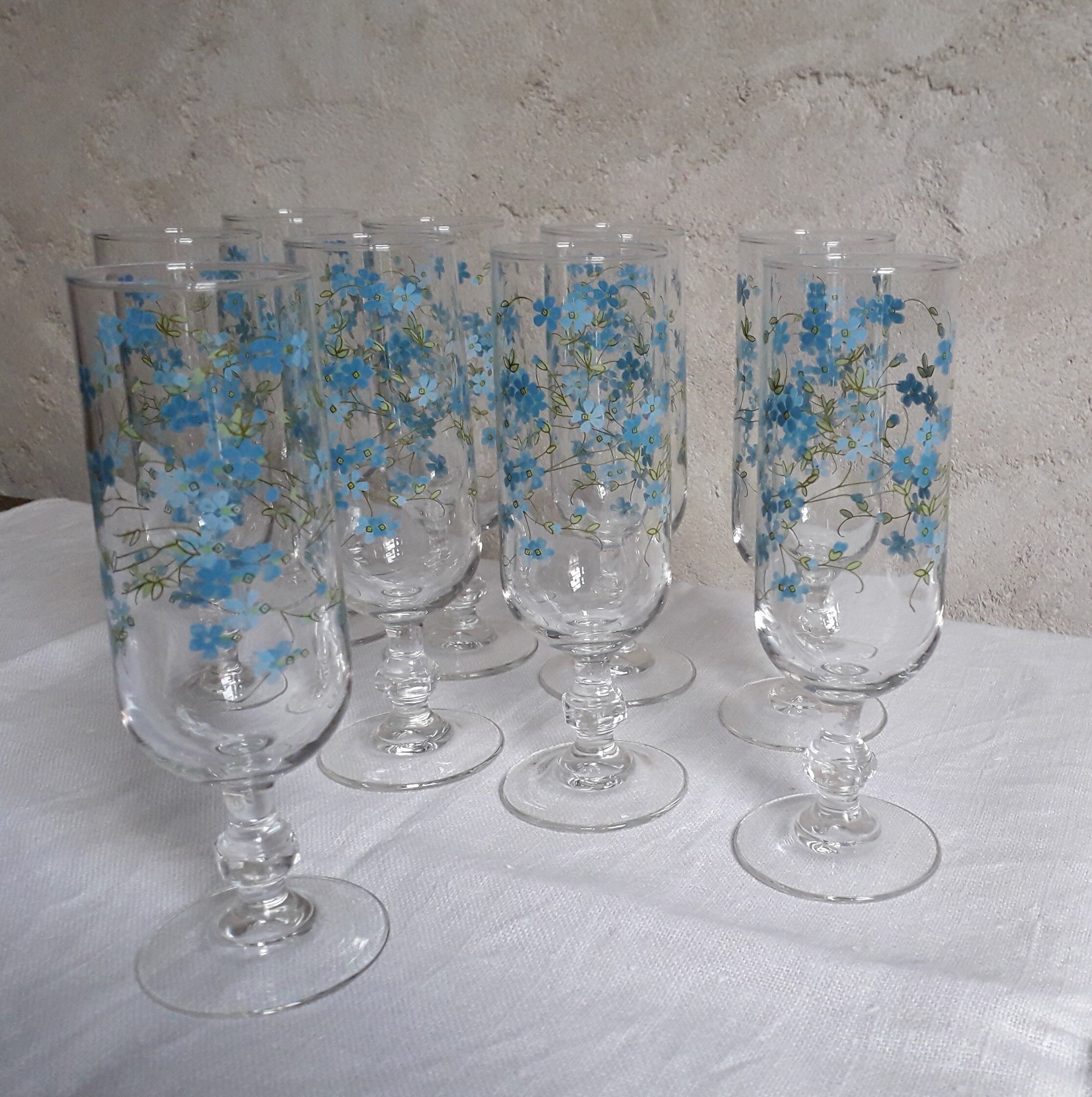 Lot of 9 vintage Myosotis model champagne flutes