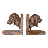 Paire de serres livres têtes de chiens en régule sur plaque de marbre, signé Lecourtier - sculptures