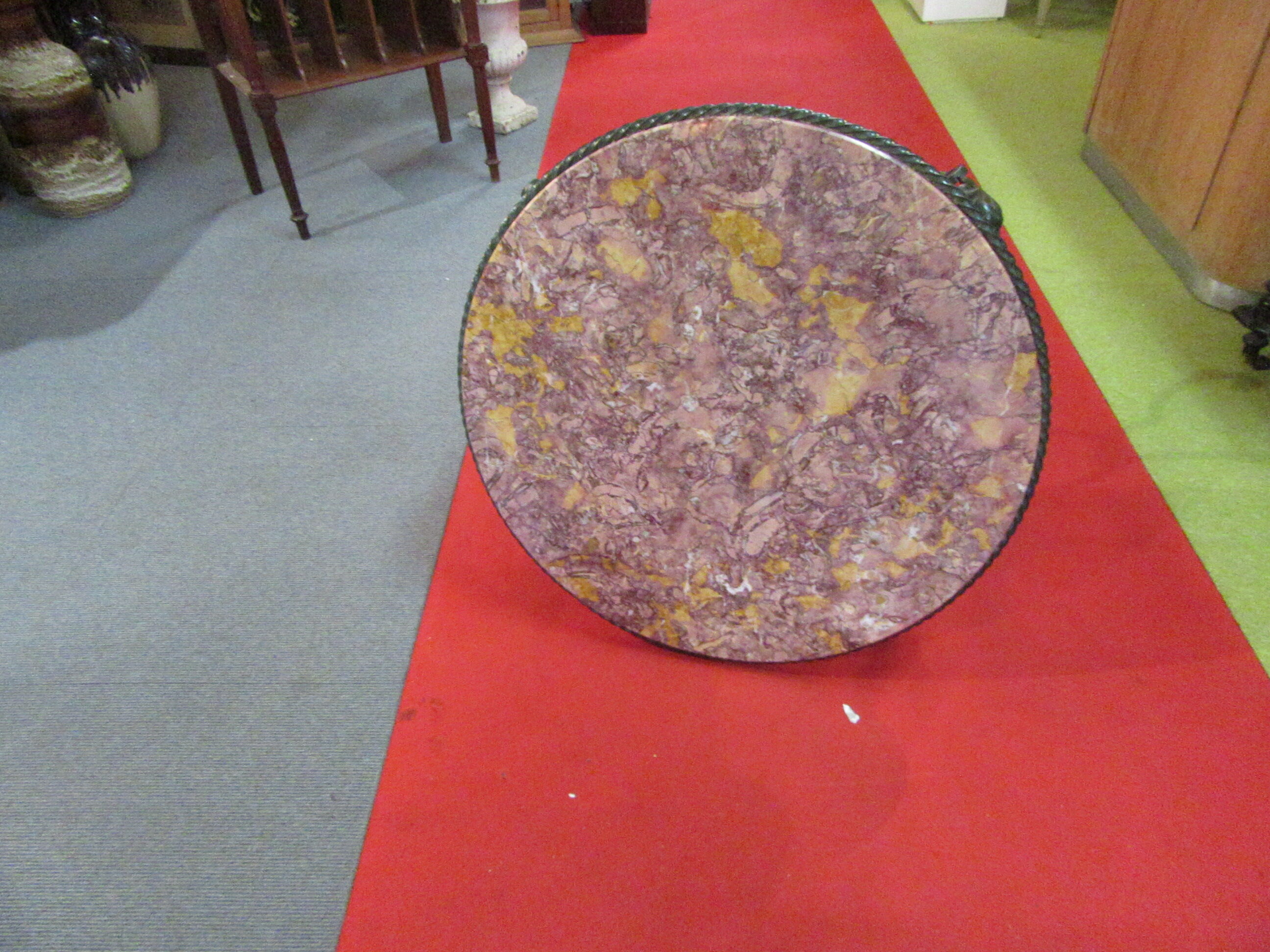 Low wrought iron 1950 marble top side table