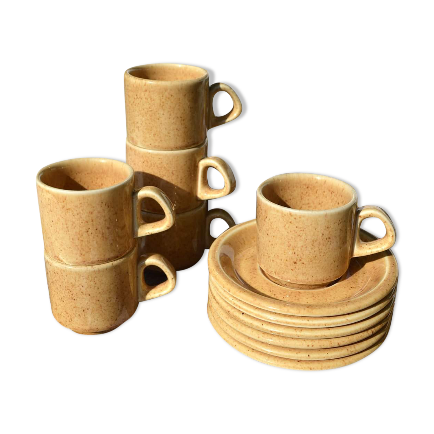 Series of 6 sandstone cups and saucers