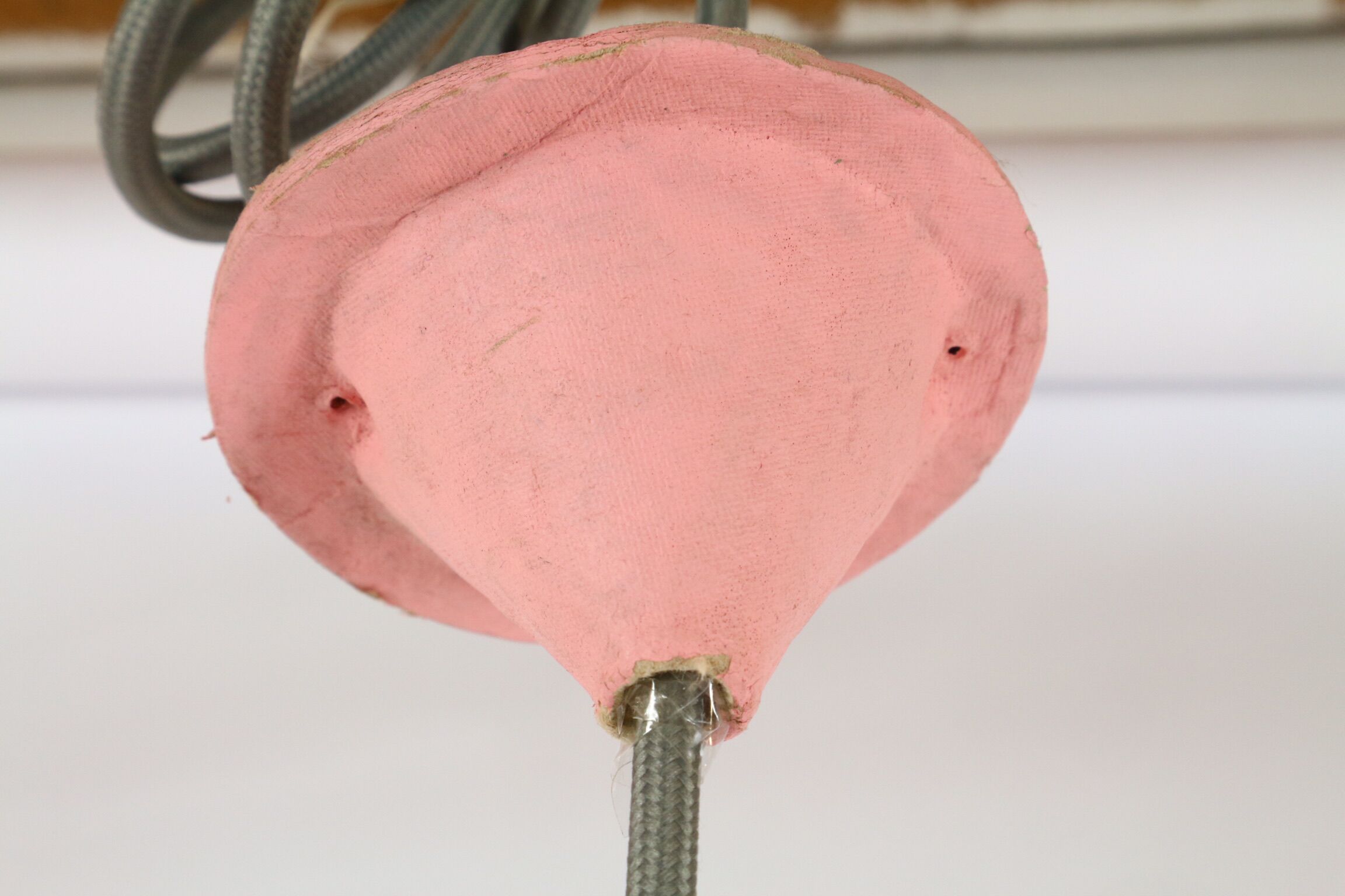 Two lamps/ pendant lamps in recycled cardboard, pink and green, seletti