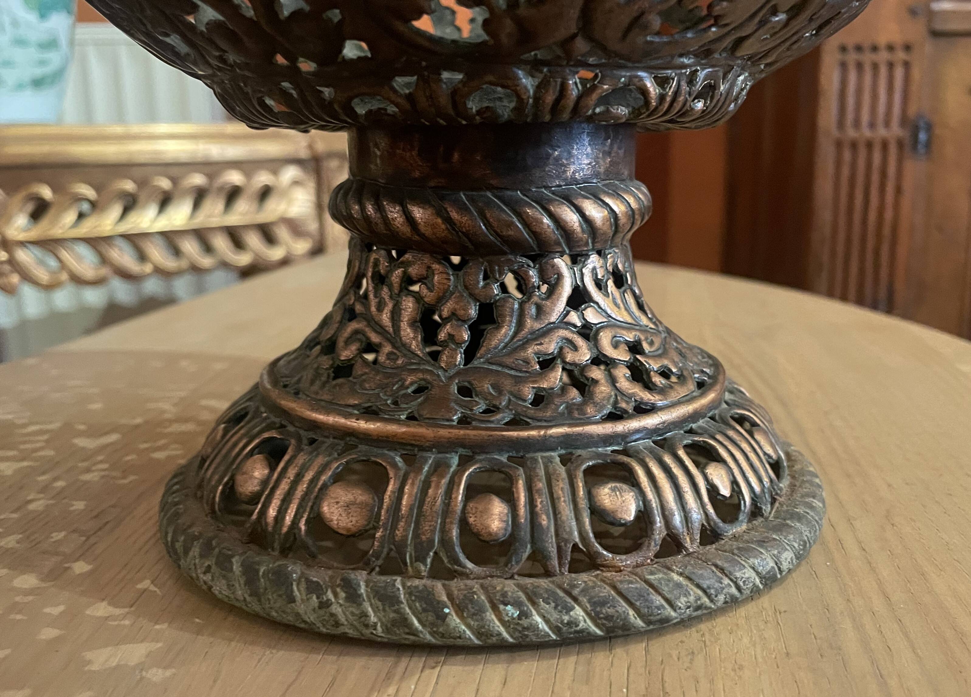 17th century Italian chased bronze cup or urn