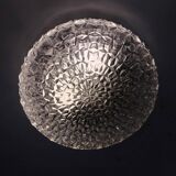 Large round ceiling light in pressed molded glass from the 70s