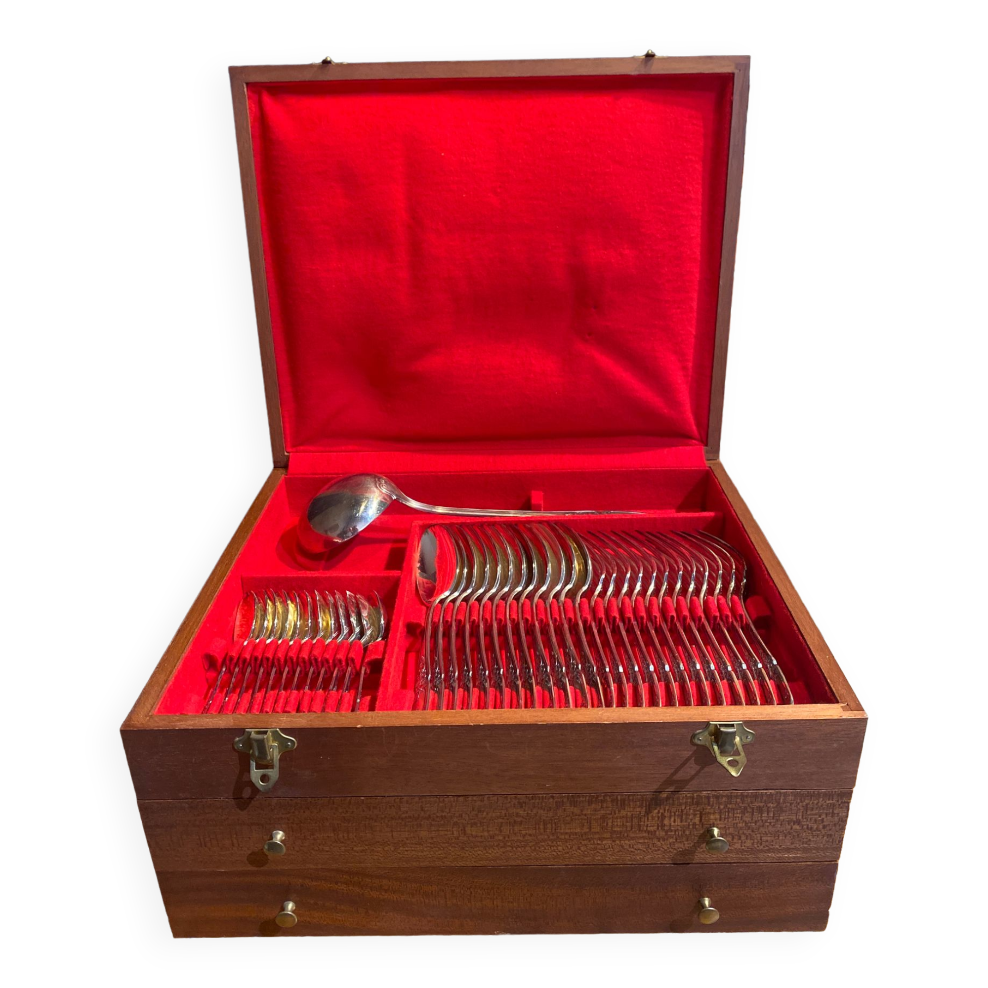 Silver metal cutlery set 3 drawers