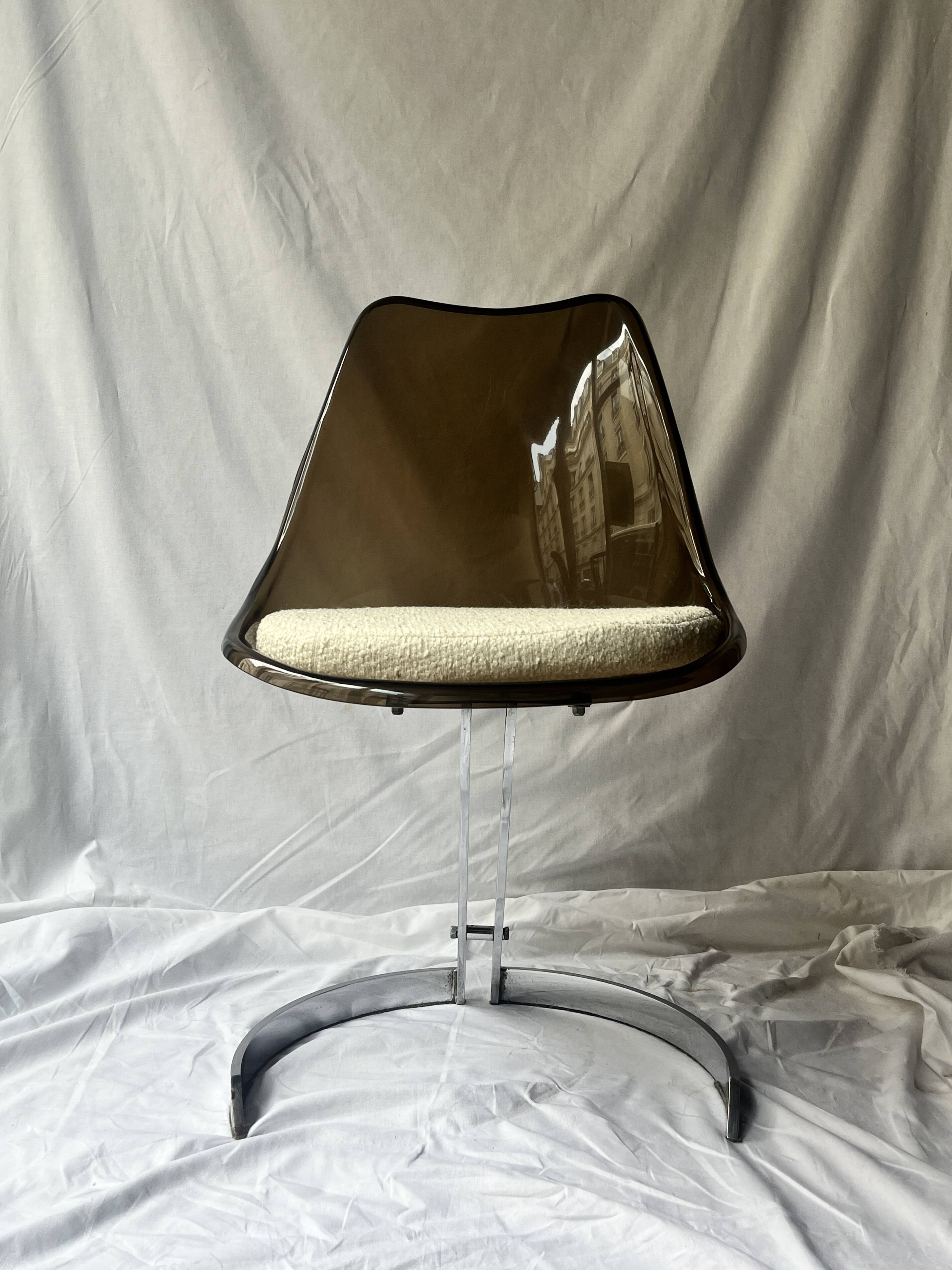 tulip chair in smoked plexiglass and chrome by Boris Tabacoff, design 1970
