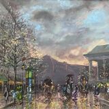 Gouache painting "Place la Madeleine" Paris by Léon Godinnet (1925-1989) + C