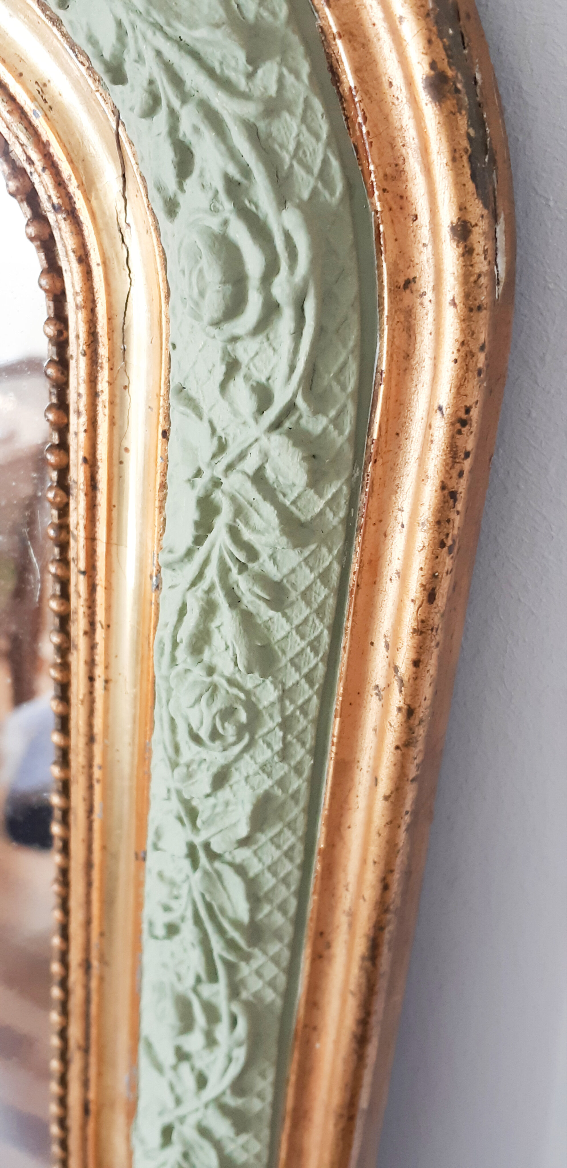 Golden and green grey mirror Louis Philippe - 75cm x 57cm