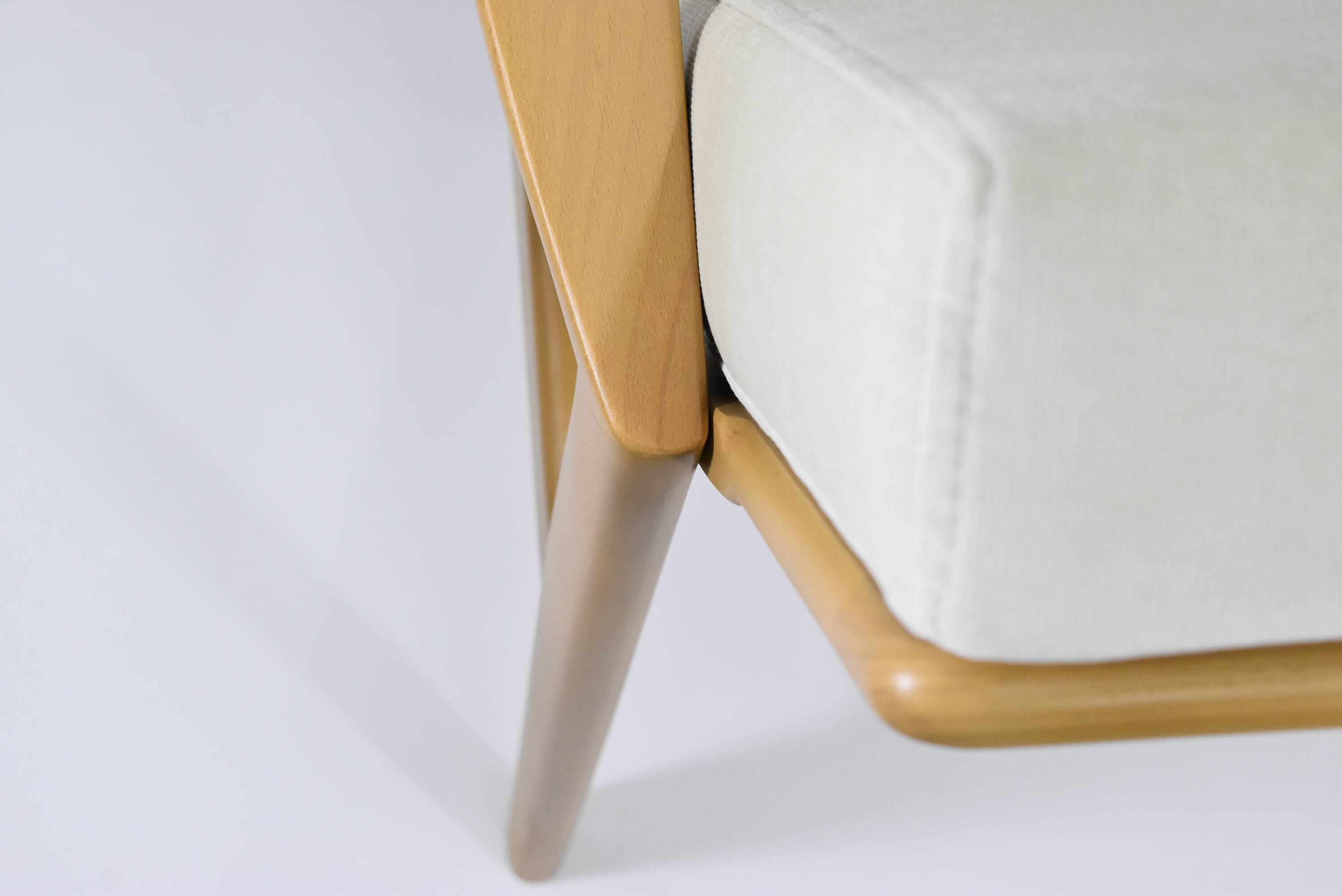 Original restored two-seater Sofa, cream, teak, 1960s