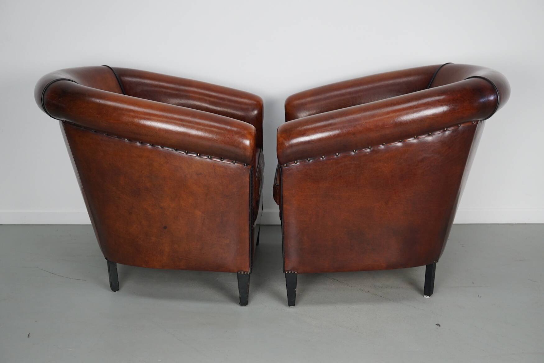 Vintage Dutch Cognac Leather Club Chairs, Set of 2