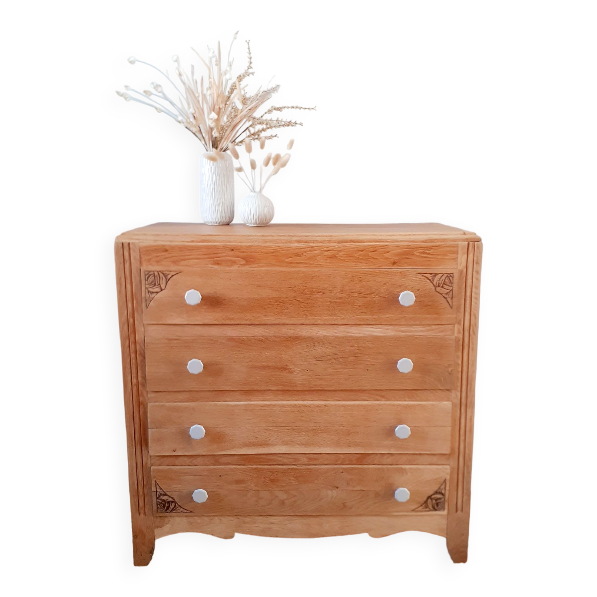 Oak and porcelain chest of drawers