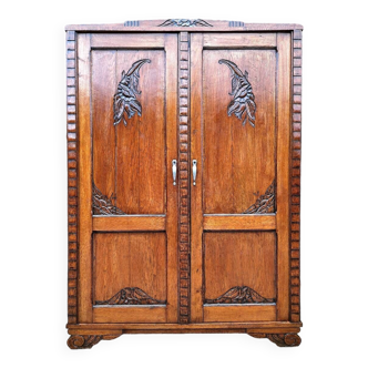 Art deco wardrobe, vintage old furniture