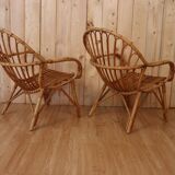 Pair rattan armchairs