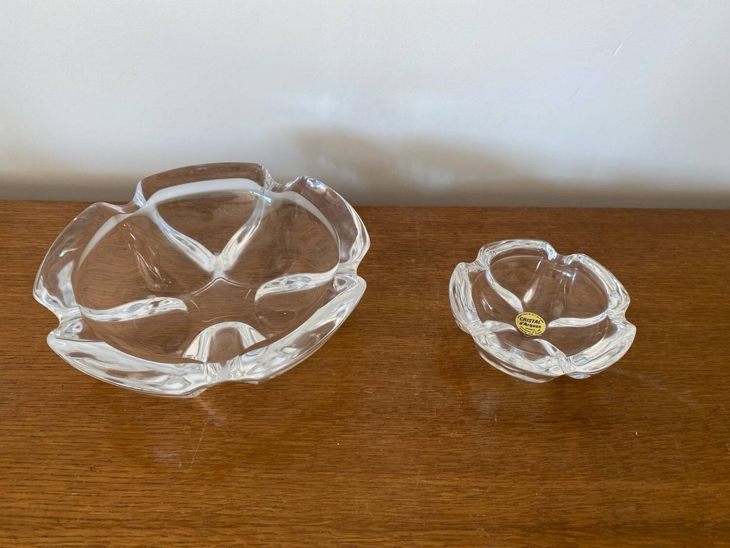 Pair of antique crystal ashtrays from Arques, France