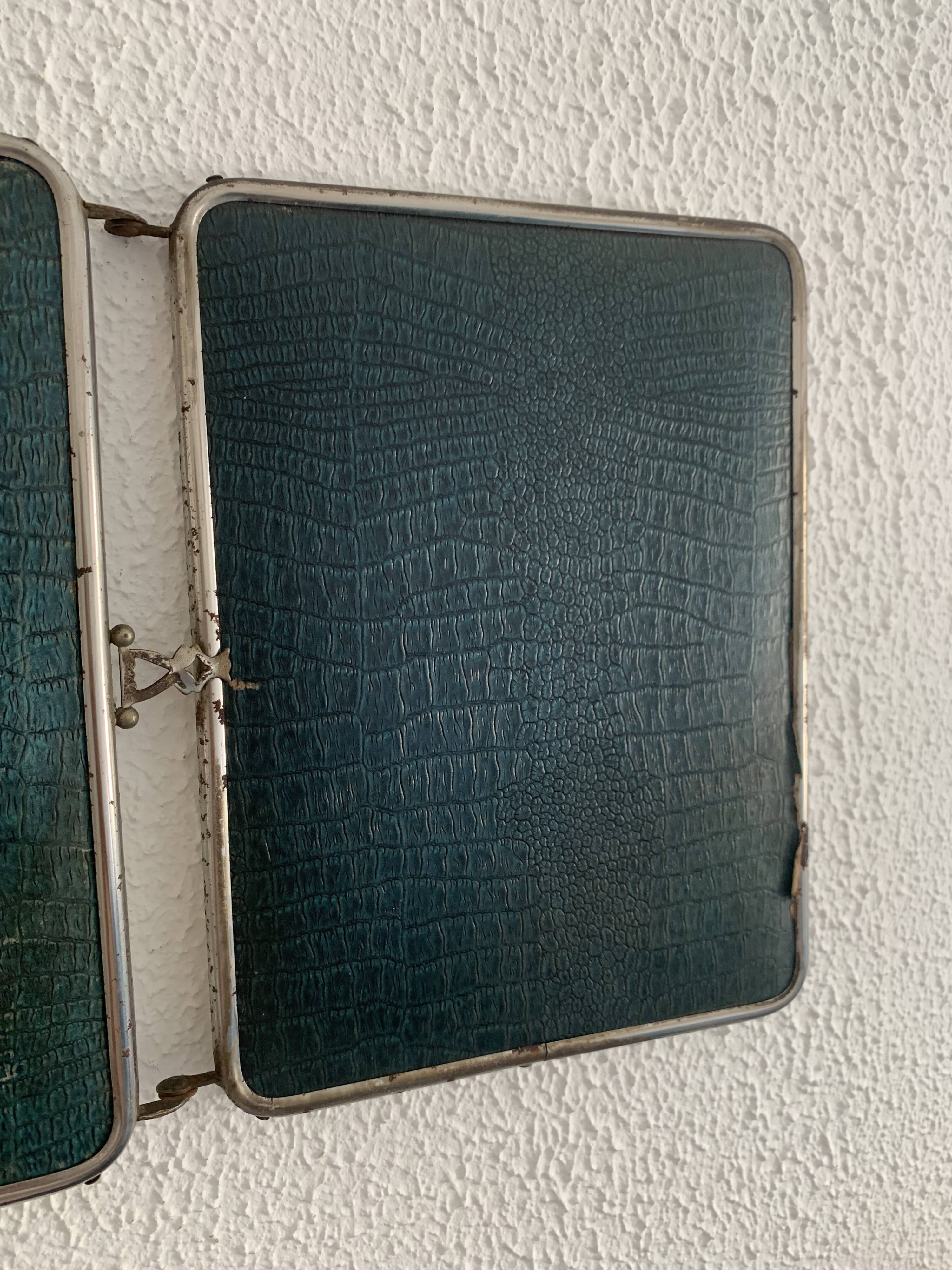 Miroir vintage 1950 triptyque barbier biseauté canard - 24 x 58 cm
