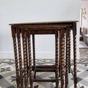 4 antique nesting tables made of turned wood