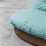 Pair of Saporiti armchairs in fabric and leather, 1970s vintage modernism