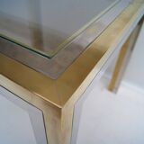 Piece of sofa coffee table brass chrome, brass. 2 glass trays. Italy 1970's