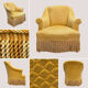 Vintage mustard yellow flocked velvet armchair