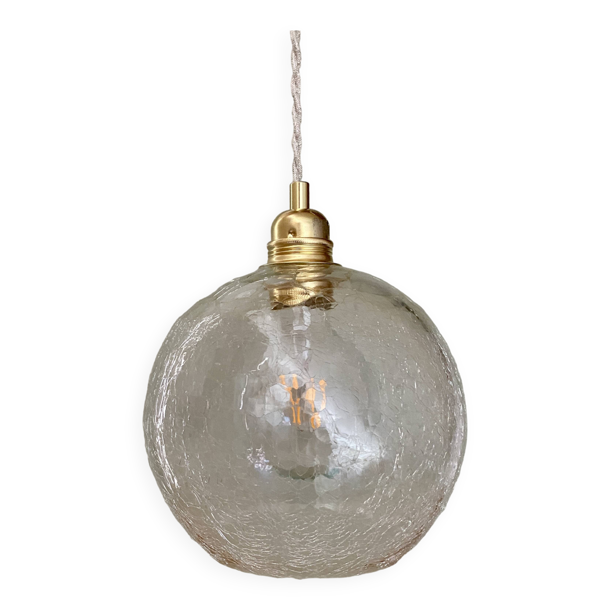 Suspension globe vintage en verre effet craquelé