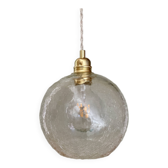 Vintage globe pendant light in crackle effect glass
