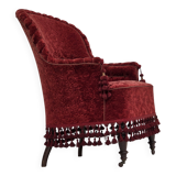 1950s, Danish highback armchair, furniture velour, beech wood legs.