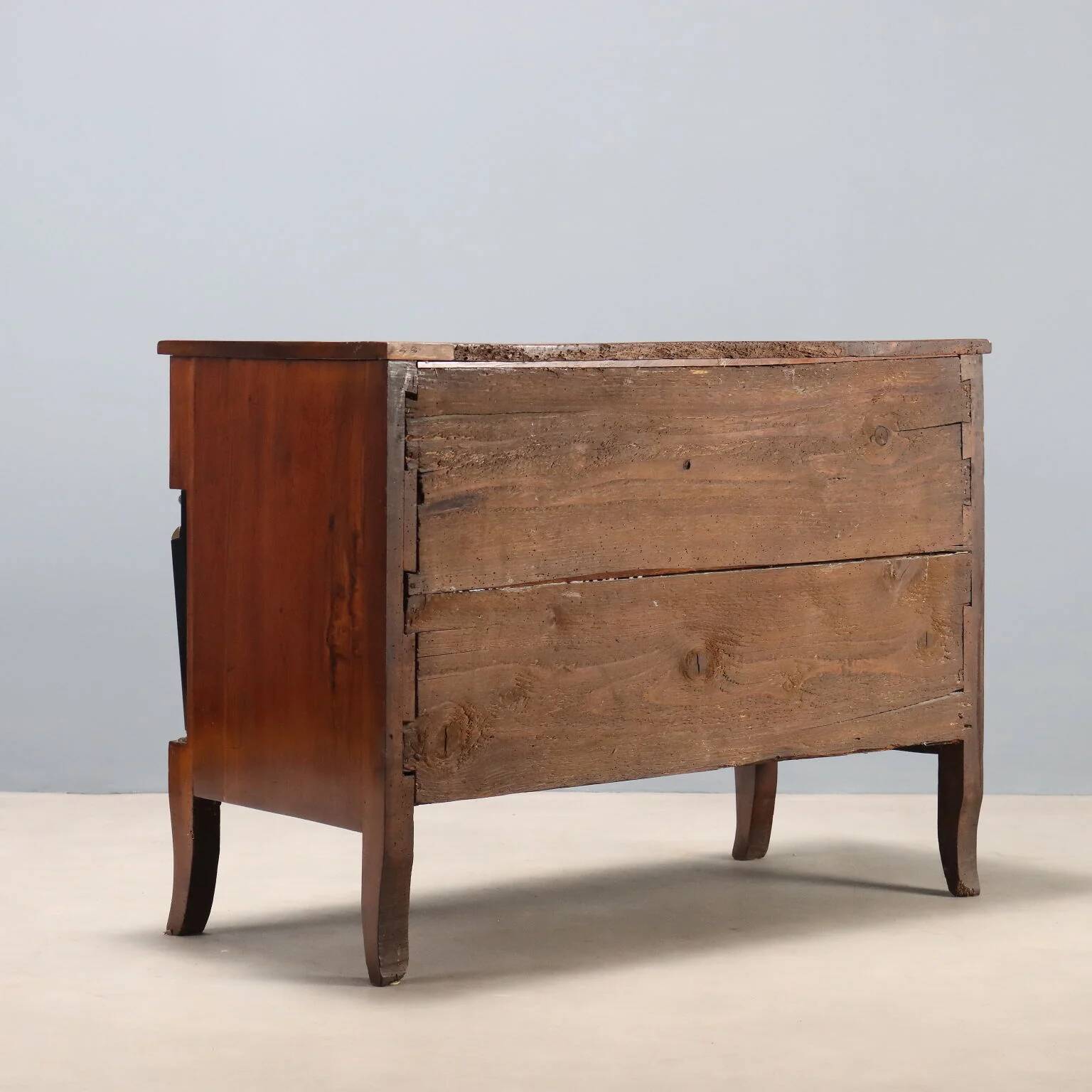 Commode ancienne en noyer 3 tiroirs, Italie XIXe siècle