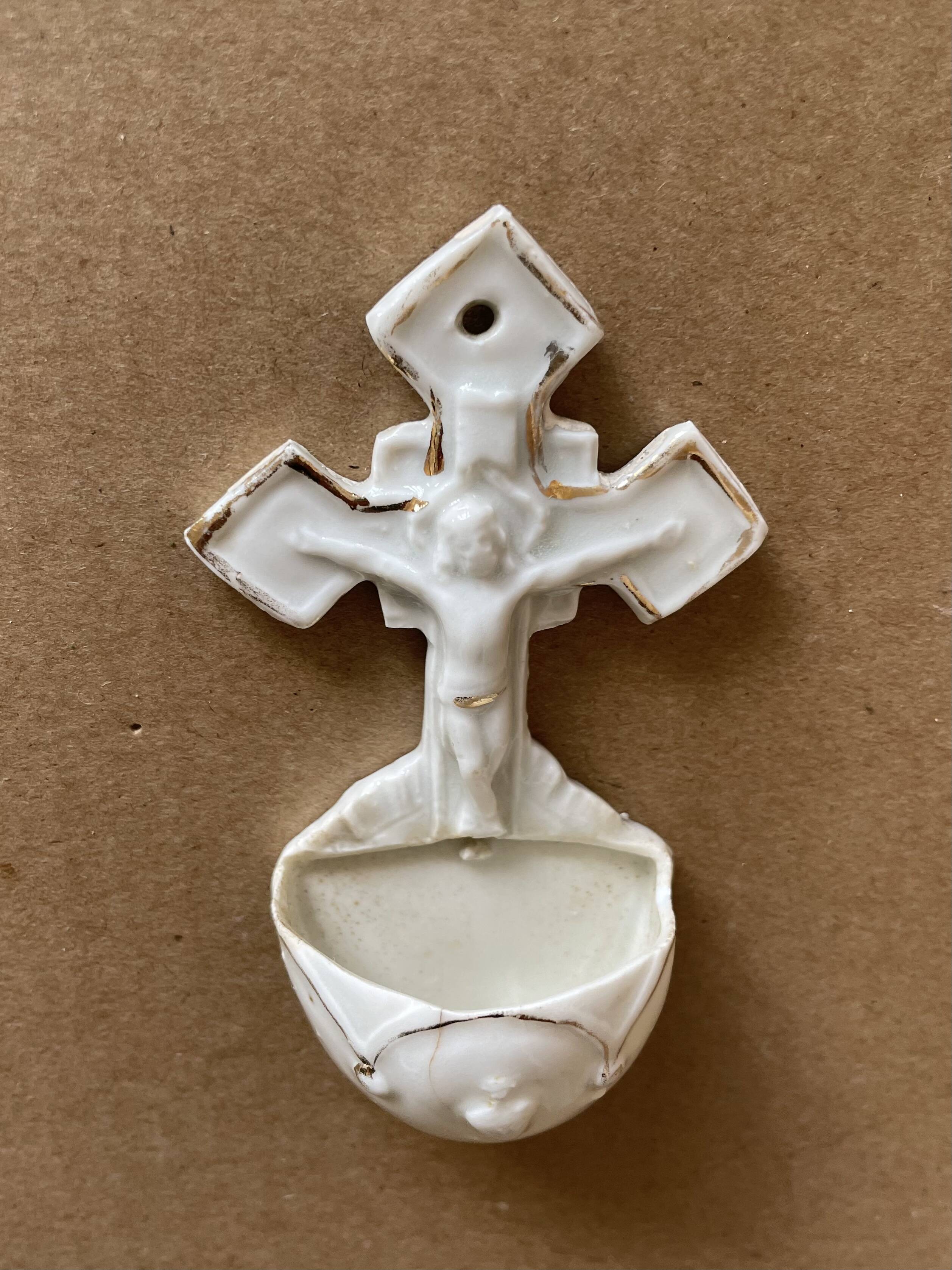Small antique porcelain wall stoup